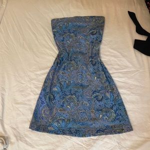 vintage mesh slip midi dress / blue, white, & green paisley print